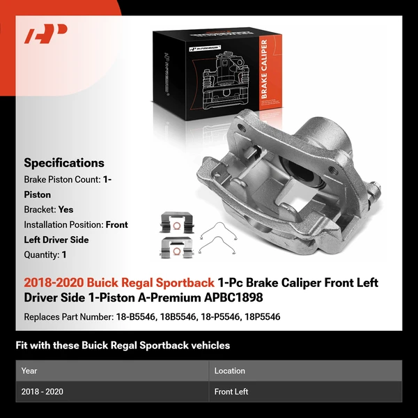 2018-2020 Buick Regal Sportback 1-Pc Brake Caliper Front Left Driver Side 1-Piston A-Premium APBC1898