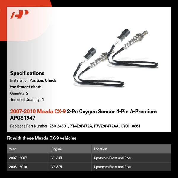 2007-2010 Mazda CX-9 2-Pc Oxygen Sensor 4-Pin A-Premium APOS1947