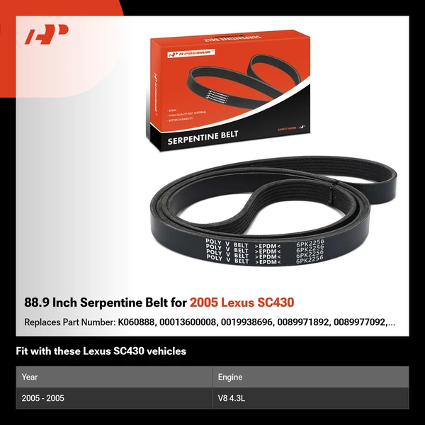 88.9 Inch Serpentine Belt for 2005 Lexus SC430