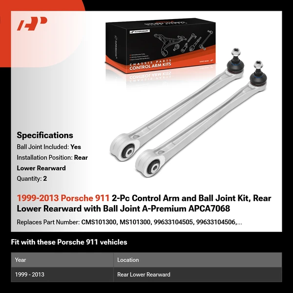 1999-2013 Porsche 911 2-Pc Control Arm and Ball Joint Kit, Rear Lower Rearward with Ball Joint A-Premium APCA7068