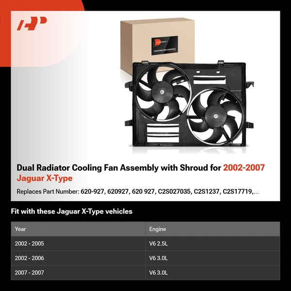 Dual Radiator Cooling Fan Assembly with Shroud for 2002-2007 Jaguar X-Type