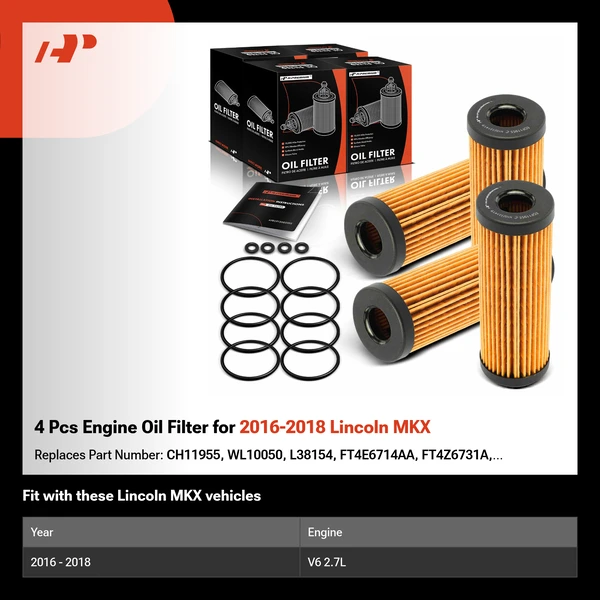 4 Pcs Engine Oil Filter for 2016-2018 Lincoln MKX