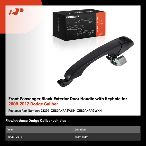 Front Passenger Black Exterior Door Handle with Keyhole for 2008-2012 Dodge Caliber