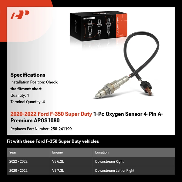 2020-2022 Ford F-350 Super Duty 1-Pc Oxygen Sensor 4-Pin A-Premium APOS1080
