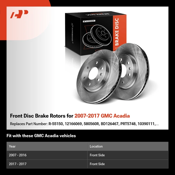 Front Disc Brake Rotors for 2007-2017 GMC Acadia