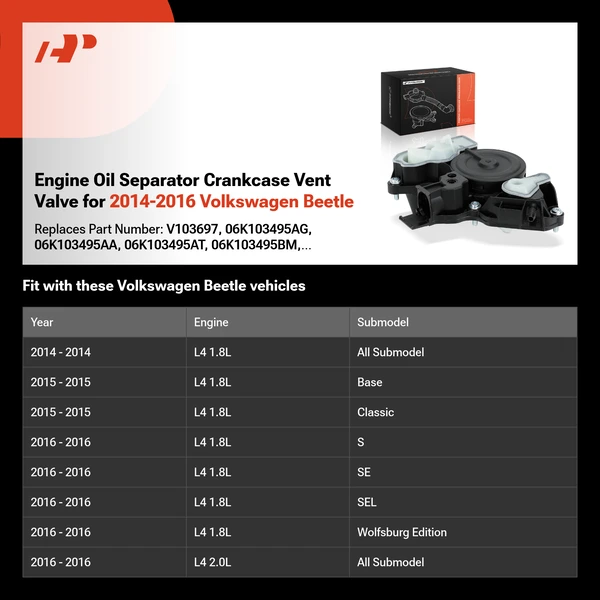 Engine Oil Separator Crankcase Vent Valve for 2014-2016 Volkswagen Beetle
