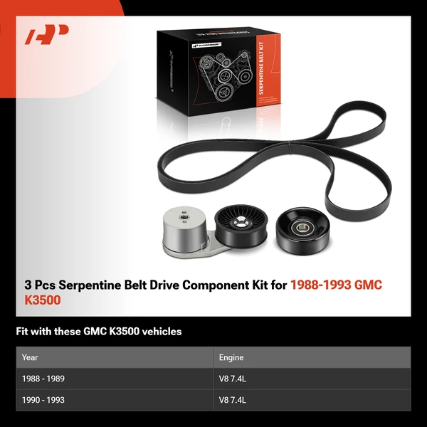3 Pcs Serpentine Belt Drive Component Kit for 1988-1993 GMC K3500