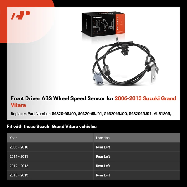 Front Driver ABS Wheel Speed Sensor for 2006-2013 Suzuki Grand Vitara