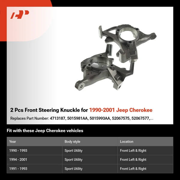 2 Pcs Front Steering Knuckle for 1990-2001 Jeep Cherokee
