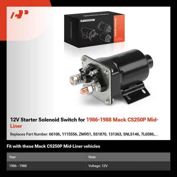 12V Starter Solenoid Switch for 1986-1988 Mack CS250P Mid-Liner