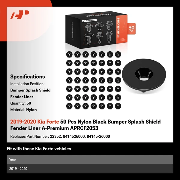 2019-2020 Kia Forte 50 Pcs Nylon Black Bumper Splash Shield Fender Liner A-Premium APRCF2053