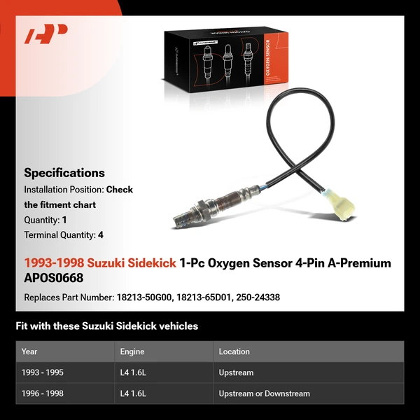 1993-1998 Suzuki Sidekick 1-Pc Oxygen Sensor 4-Pin A-Premium APOS0668