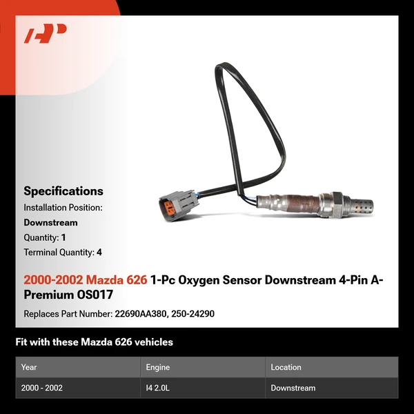2000-2002 Mazda 626 1-Pc Oxygen Sensor Downstream 4-Pin A-Premium OS017