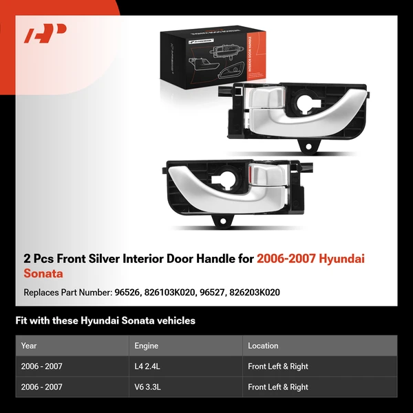 2 Pcs Front Silver Interior Door Handle for 2006-2007 Hyundai Sonata