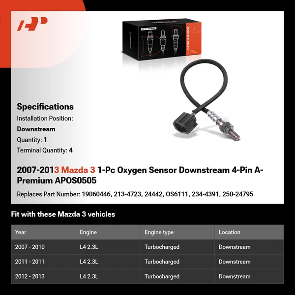 2007-2013 Mazda 3 1-Pc Oxygen Sensor Downstream 4-Pin A-Premium APOS0505