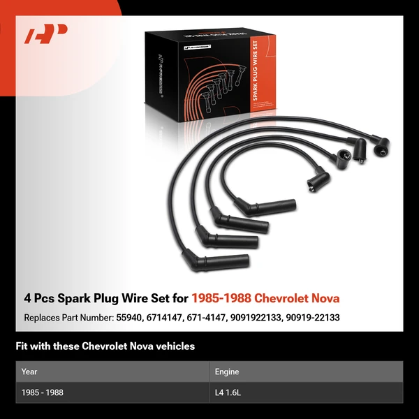 4 Pcs Spark Plug Wire Set for 1985-1988 Chevrolet Nova