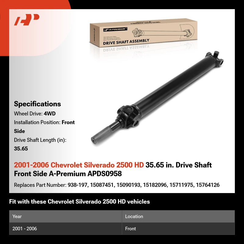 2001-2006 Chevrolet Silverado 2500 HD 35.65 in. Drive Shaft Front Side A-Premium APDS0958