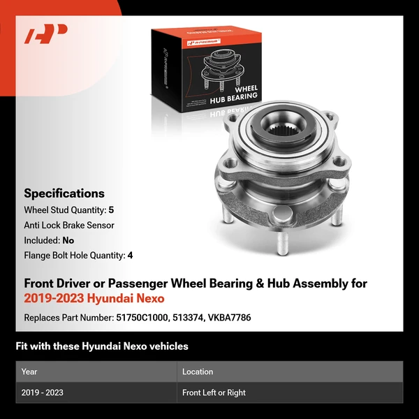 Front Driver or Passenger Wheel Bearing & Hub Assembly for 2019-2023 Hyundai Nexo
