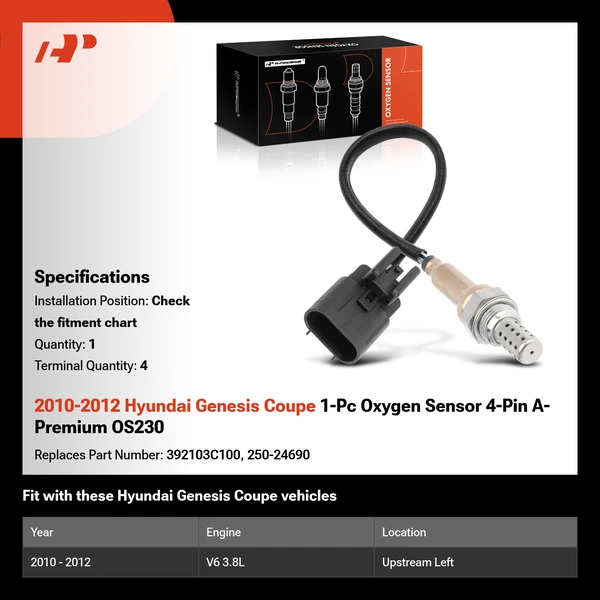 2010-2012 Hyundai Genesis Coupe 1-Pc Oxygen Sensor 4-Pin A-Premium OS230