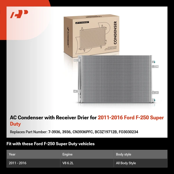 AC Condenser with Receiver Drier for 2011-2016 Ford F-250 Super Duty