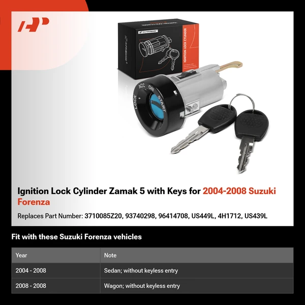 Ignition Lock Cylinder Zamak 5 with Keys for 2004-2008 Suzuki Forenza