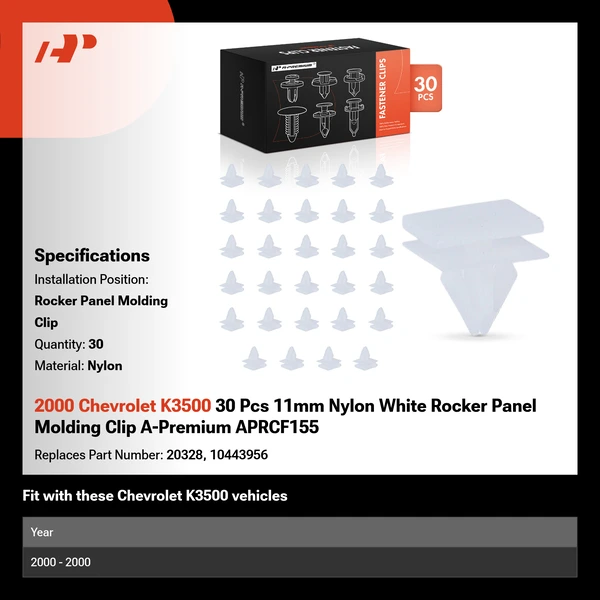 2000 Chevrolet K3500 30 Pcs 11mm Nylon White Rocker Panel Molding Clip A-Premium APRCF155