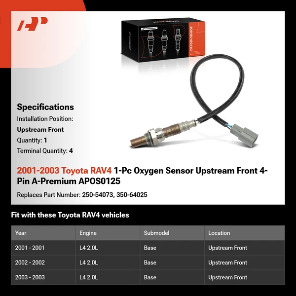 2001-2003 Toyota RAV4 1-Pc Oxygen Sensor Upstream Front 4-Pin A-Premium APOS0125