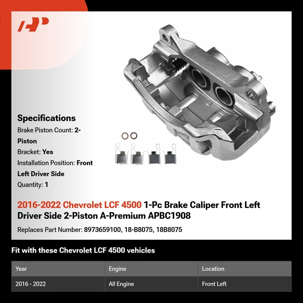 2016-2022 Chevrolet LCF 4500 1-Pc Brake Caliper Front Left Driver Side 2-Piston A-Premium APBC1908