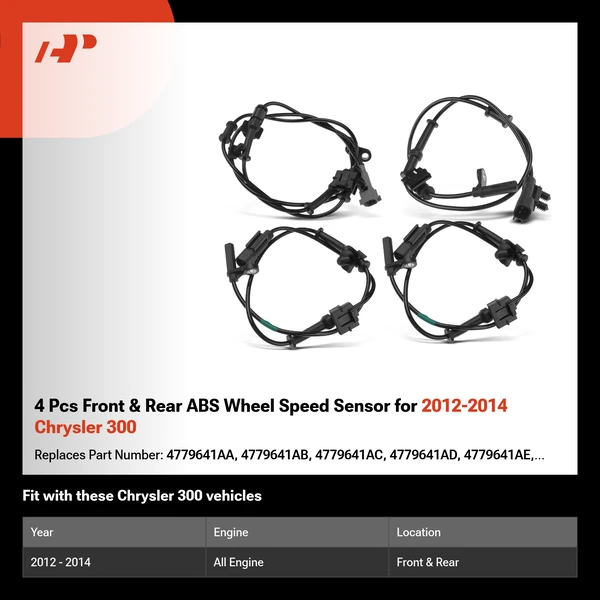 4 Pcs Front & Rear ABS Wheel Speed Sensor for 2012-2014 Chrysler 300