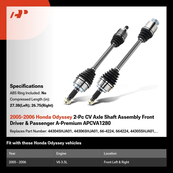 2005-2006 Honda Odyssey 2-Pc CV Axle Shaft Assembly Front Driver & Passenger A-Premium APCVA1280