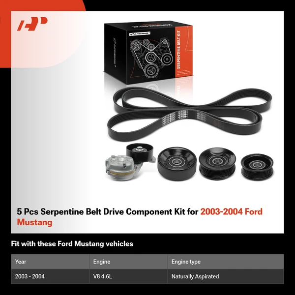 5 Pcs Serpentine Belt Drive Component Kit for 2003-2004 Ford Mustang