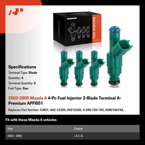 2003-2005 Mazda 6 4-Pc Fuel Injector 2-Blade Terminal A-Premium APFI051