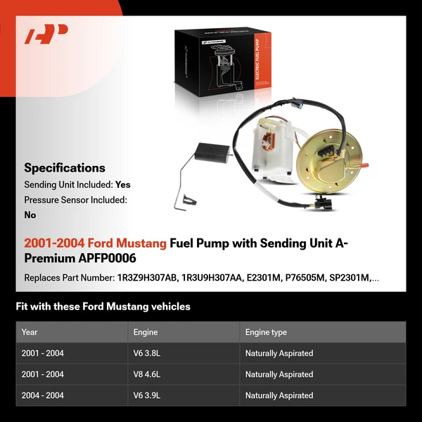 2001-2004 Ford Mustang Fuel Pump with Sending Unit A-Premium APFP0006