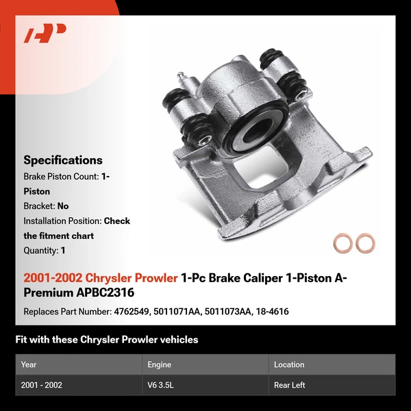 2001-2002 Chrysler Prowler 1-Pc Brake Caliper 1-Piston A-Premium APBC2316