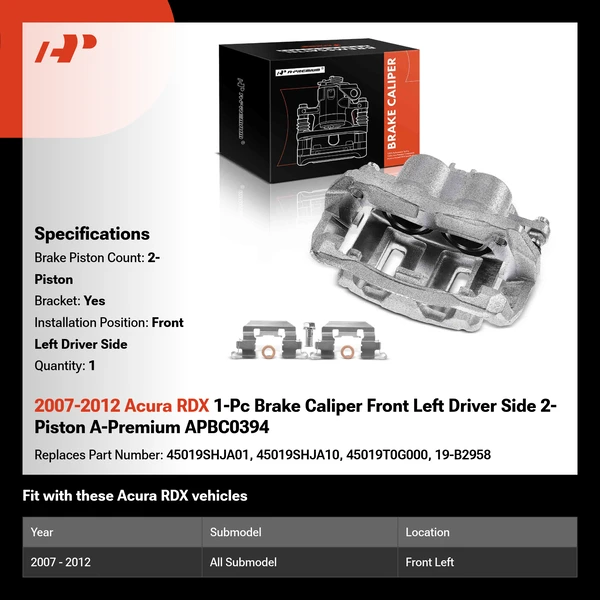2007-2012 Acura RDX 1-Pc Brake Caliper Front Left Driver Side 2-Piston A-Premium APBC0394