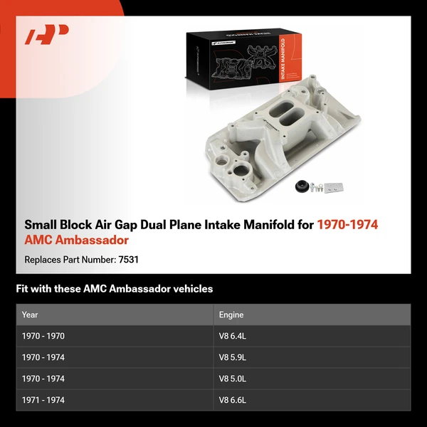 Small Block Air Gap Dual Plane Intake Manifold for 1970-1974 AMC Ambassador