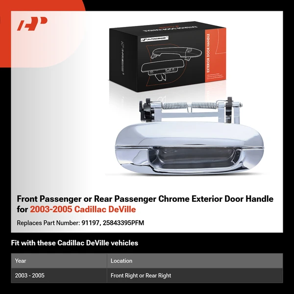 Front Passenger or Rear Passenger Chrome Exterior Door Handle for 2003-2005 Cadillac DeVille