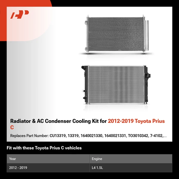 Radiator & AC Condenser Cooling Kit for 2012-2019 Toyota Prius C