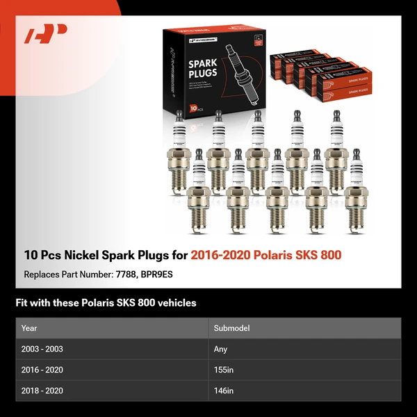 10 Pcs Nickel Spark Plugs for 2016-2020 Polaris SKS 800