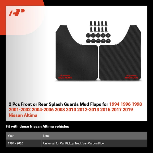 2 Pcs Front or Rear Splash Guards Mud Flaps for 1994 1996 1998 2001-2002 2004-2006 2008 2010 2012-2013 2015 2017 2019 Nissan Altima