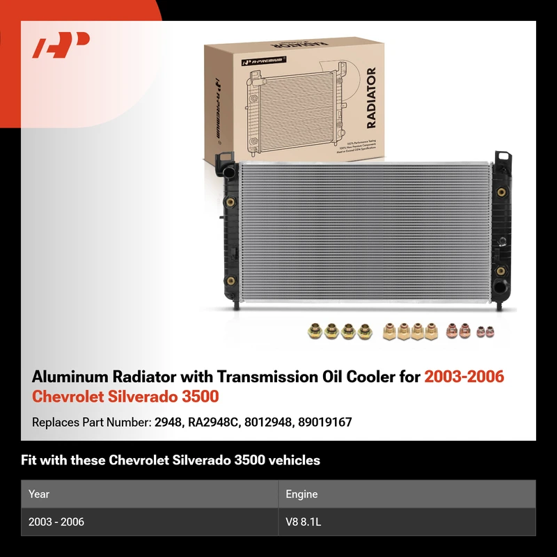 Aluminum Radiator with Transmission Oil Cooler for 2003-2006 Chevrolet Silverado 3500