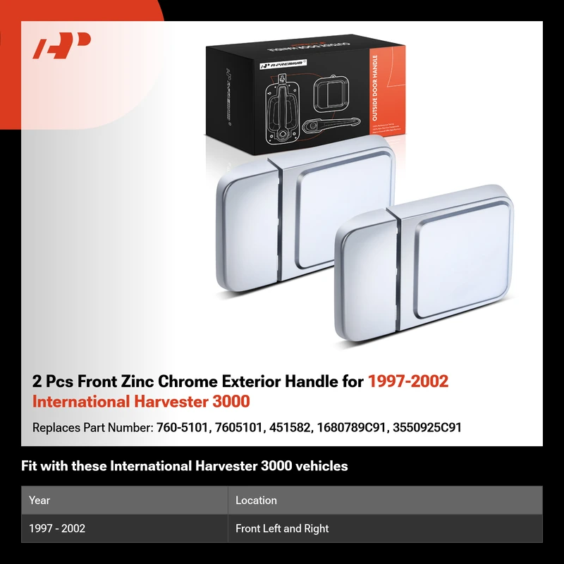 2 Pcs Front Zinc Chrome Exterior Handle for 1997-2002 International Harvester 3000