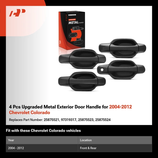 4 Pcs Upgraded Metal Exterior Door Handle for 2004-2012 Chevrolet Colorado