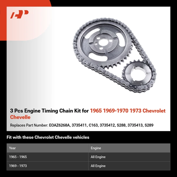 3 Pcs Engine Timing Chain Kit for 1965 1969-1970 1973 Chevrolet Chevelle