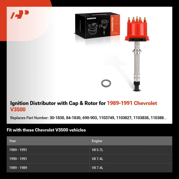 Ignition Distributor with Cap & Rotor for 1989-1991 Chevrolet V3500