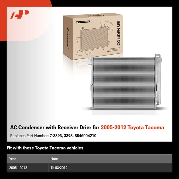 AC Condenser with Receiver Drier for 2005-2012 Toyota Tacoma