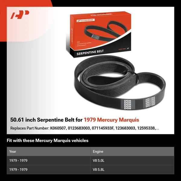 50.61 inch Serpentine Belt for 1979 Mercury Marquis
