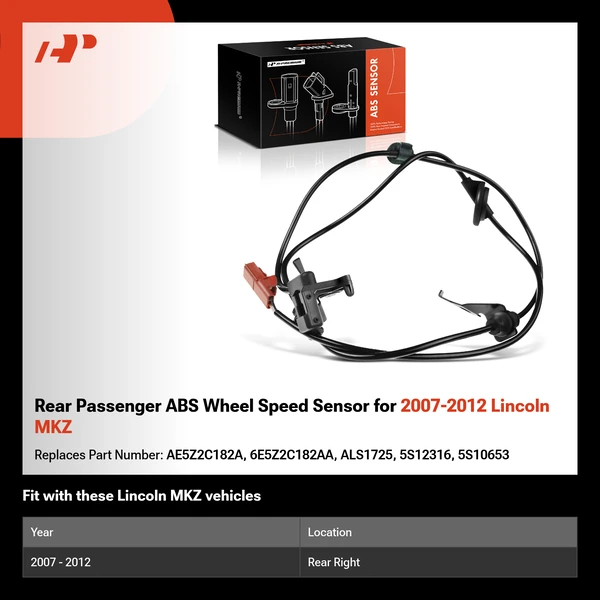 Rear Passenger ABS Wheel Speed Sensor for 2007-2012 Lincoln MKZ