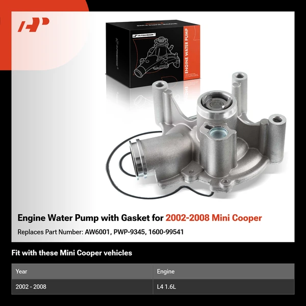 Engine Water Pump with Gasket for 2002-2008 Mini Cooper