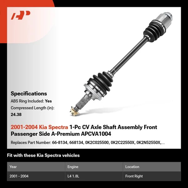 2001-2004 Kia Spectra 1-Pc CV Axle Shaft Assembly Front Passenger Side A-Premium APCVA1004